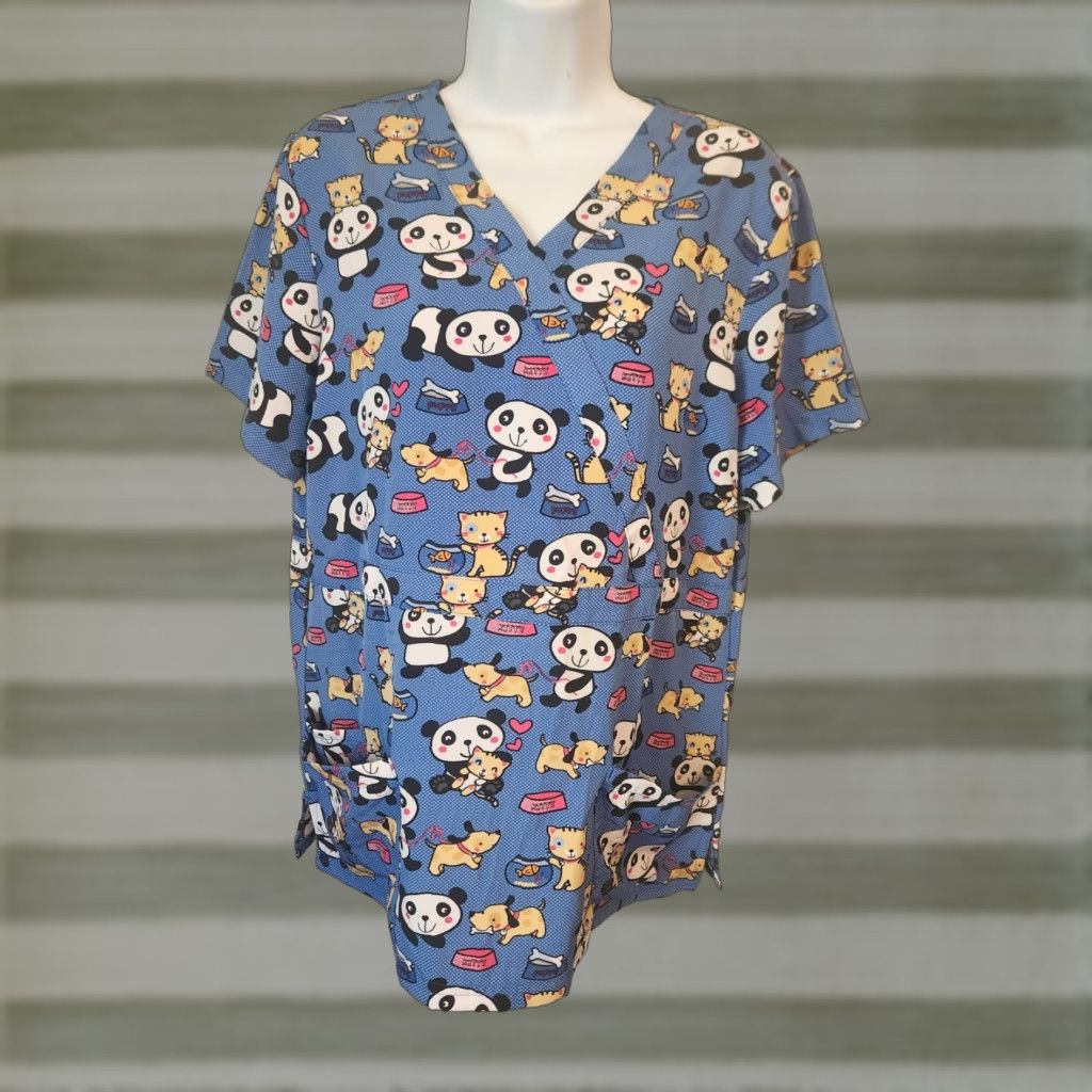 Vintage UA Flex Scrubs Women Short Sleeve Scrub Top Blue Panda Cat Dog M Size M / US 6-8 / IT 42-44 - 1 Thumbnail
