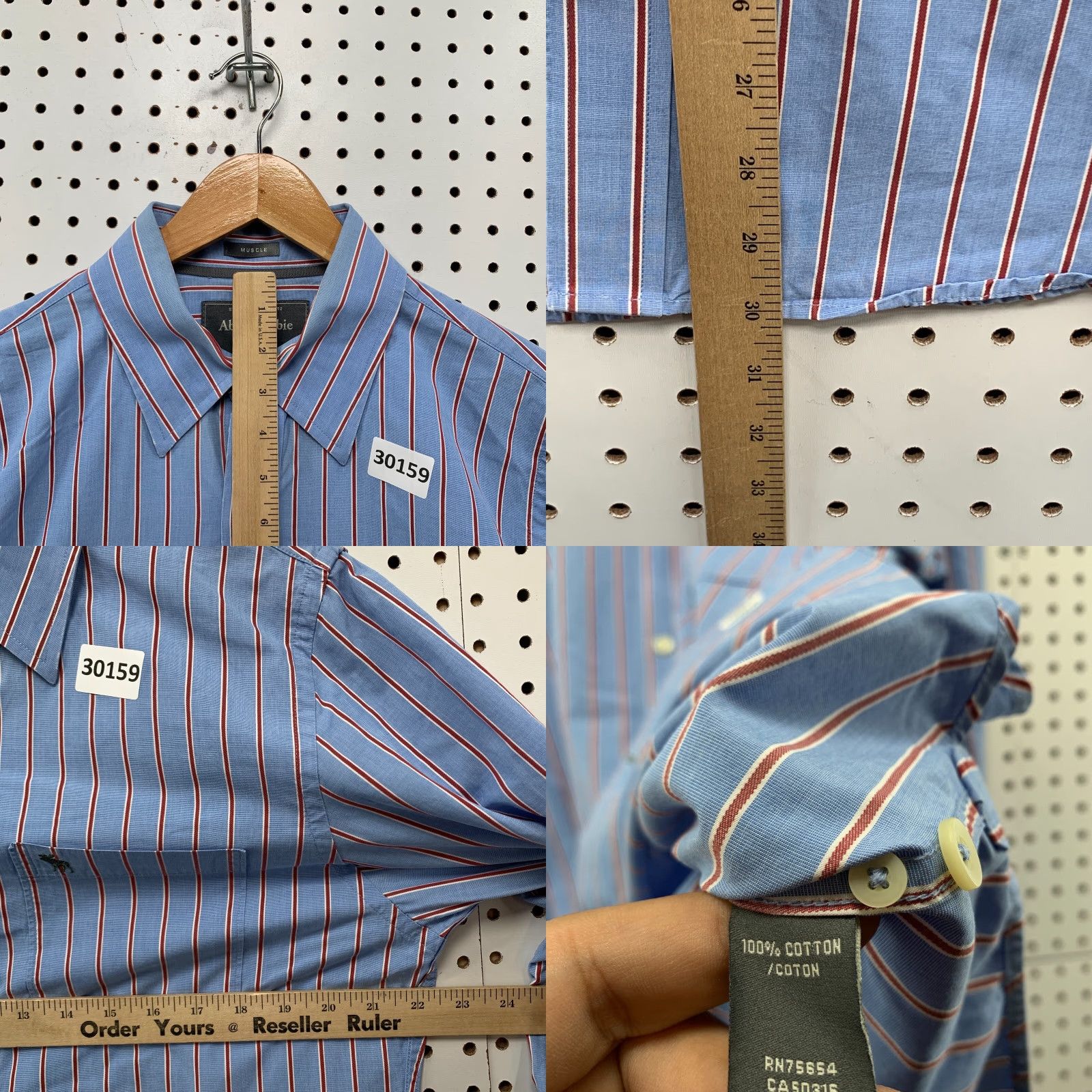 Abercrombie & Fitch Abercrombie & Fitch Button Shirt Mens Large Muscle Fit Blue Striped 22.5x30 Size US L / EU 52-54 / 3 - 9 Thumbnail