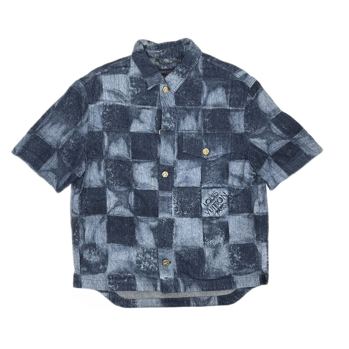 未使用級　現行　LOUIS VUITTON　デニムシャツ　LV　ロゴパッチ　M ショートスリーブデニムシャツ ｜ルイ・ヴィトン 公式サイト