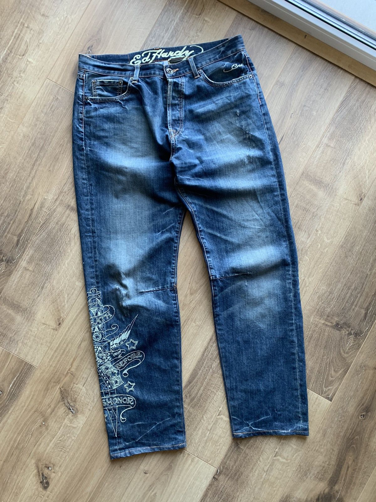 Christian Audigier Vintage Ed Hardy Death Before Dishonor jeans pans Size US 36 / EU 52 - 4 Thumbnail