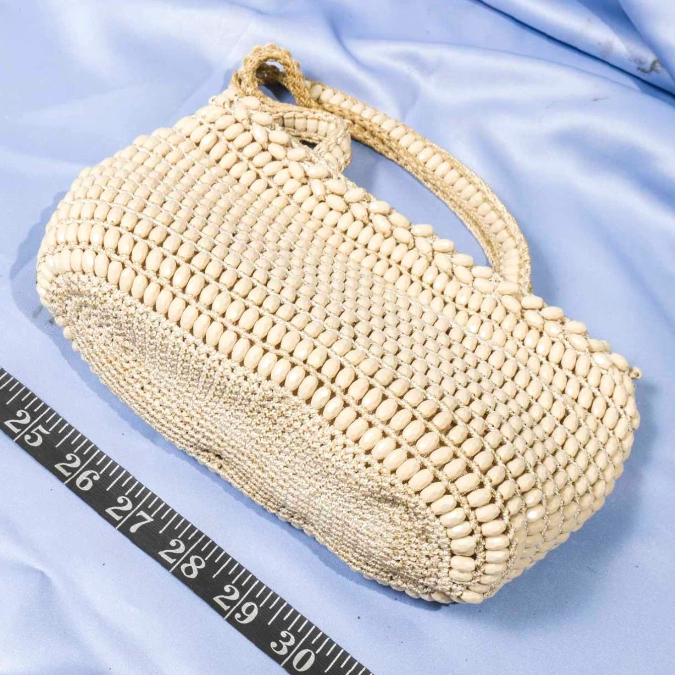Vintage VINTAGE Beaded Evening Bag Rosenfeld Kiss Lock Insert 1960s Italy White Handmade Bag (Adult) Womens Size ONE SIZE - 2 Thumbnail