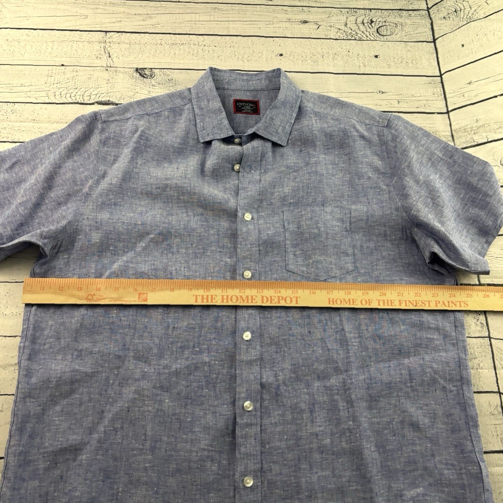 UNTUCKit UNTUCKit Cameron Short Sleeve Linen Wrinkle Resistant Button Shirt Men's Large Blue Size US L / EU 52-54 / 3 - 4 Thumbnail