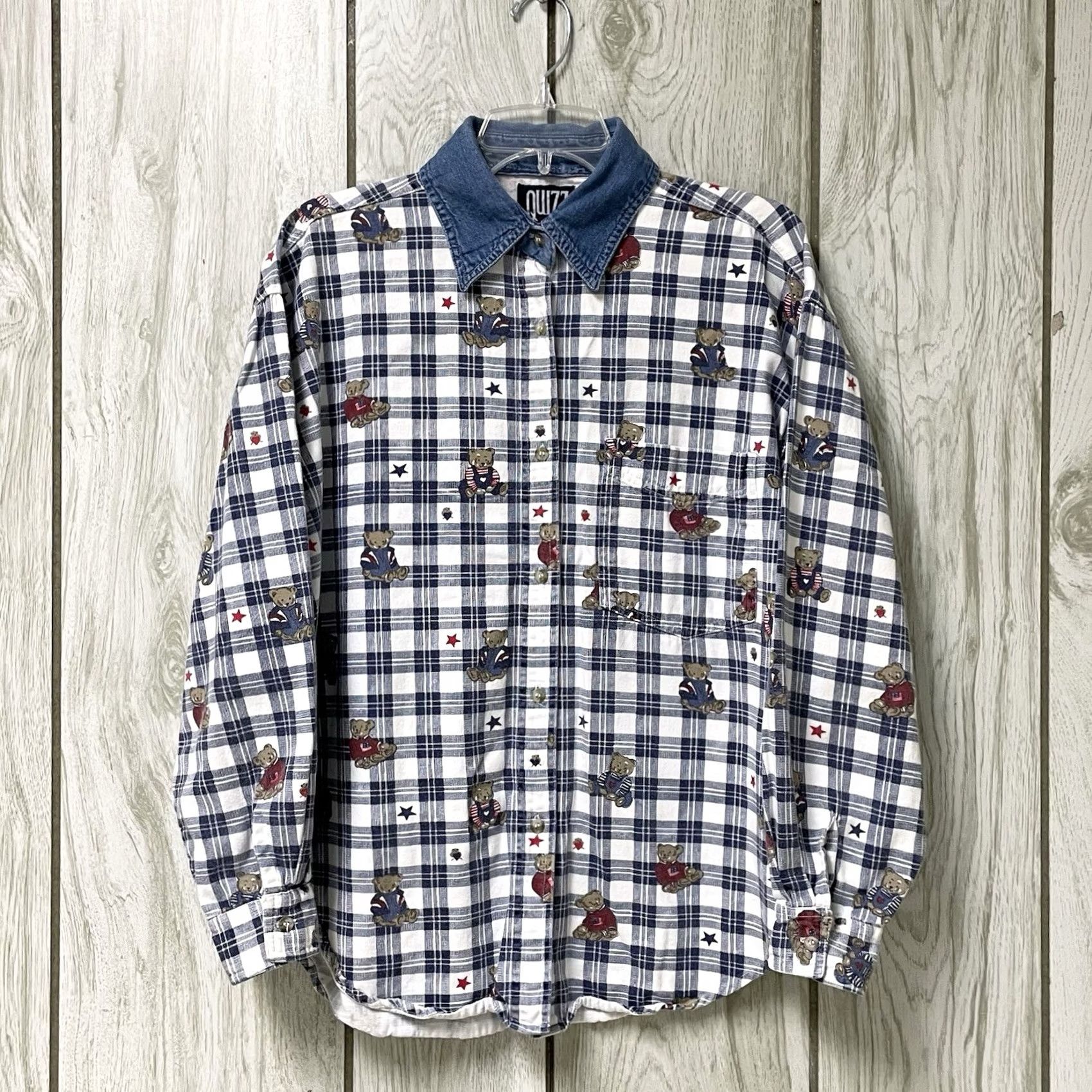 Vintage VINTAGE Quizz Women Blue Plaid Patriotic Teddy Bear Button-Up Long Sleeve Shirt 18 XL Size XXL / US 16-18 / IT 52-54 - 2 Thumbnail