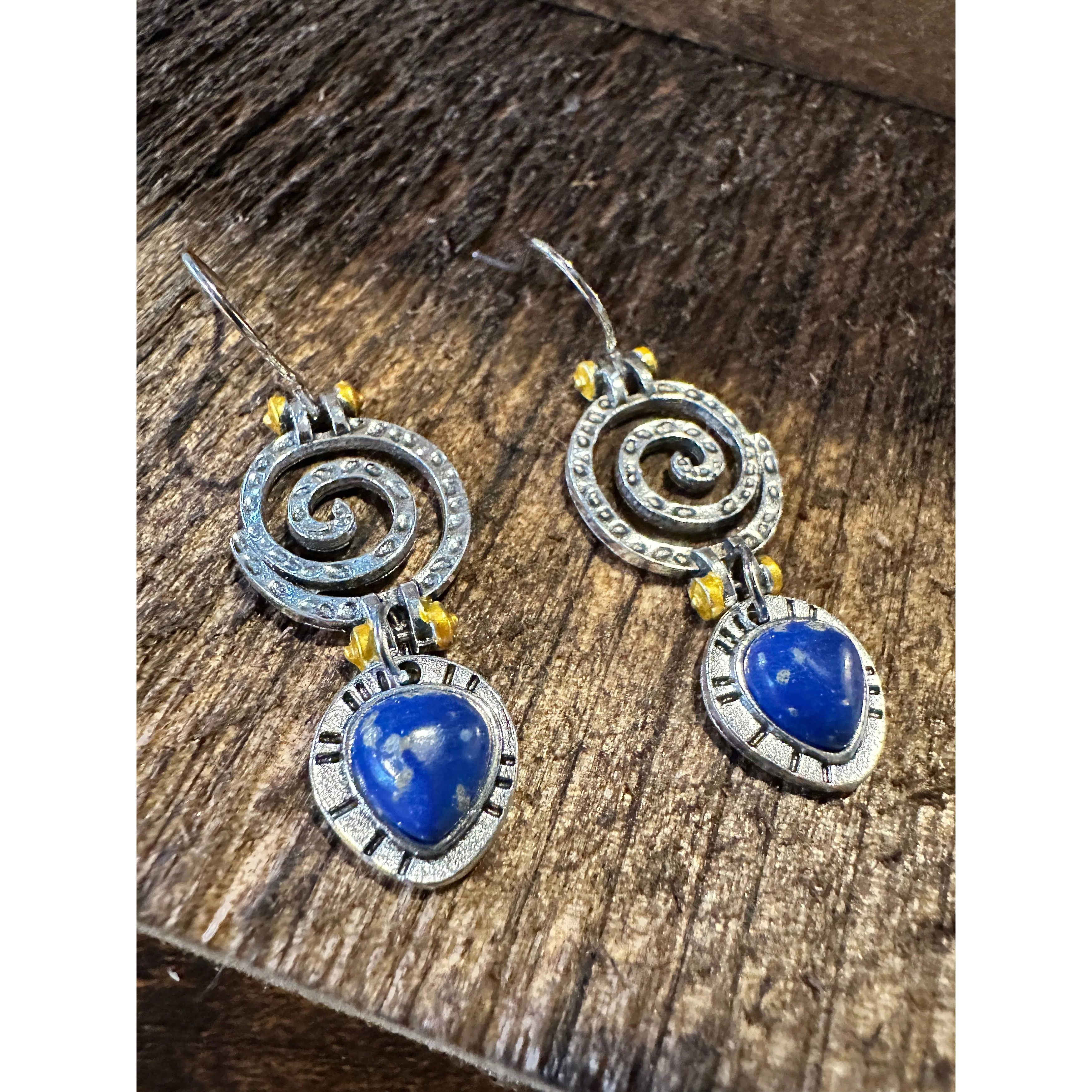 Other Boho Hippie Western Silver Drop Wire Earrings, Blue Sapphire Size ONE SIZE - 4 Thumbnail
