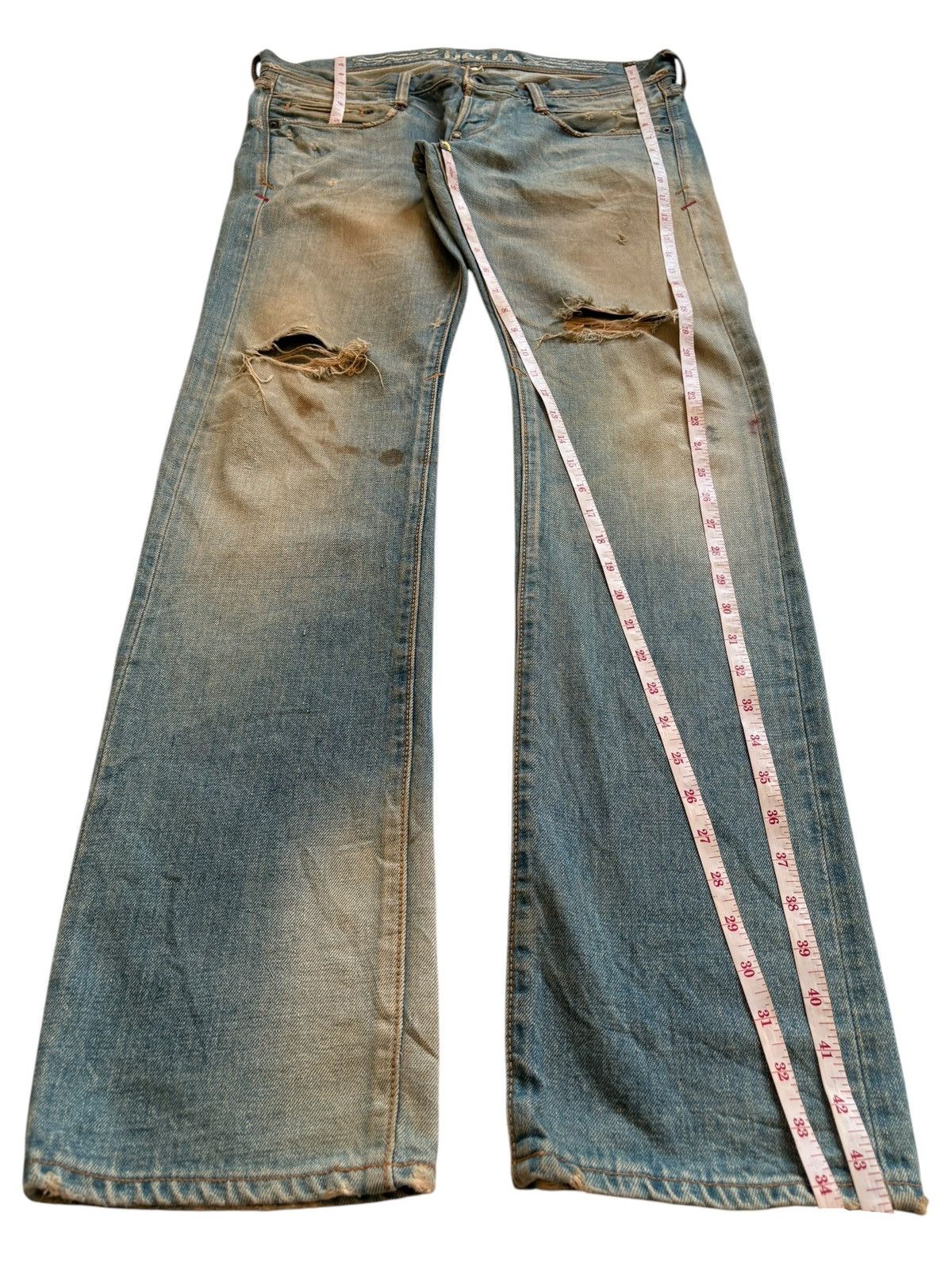 Japanese Brand Vintage Japanese Brand Selvedge Rusty Mud Wash Ripped Jeans Size US 35 - 14 Thumbnail