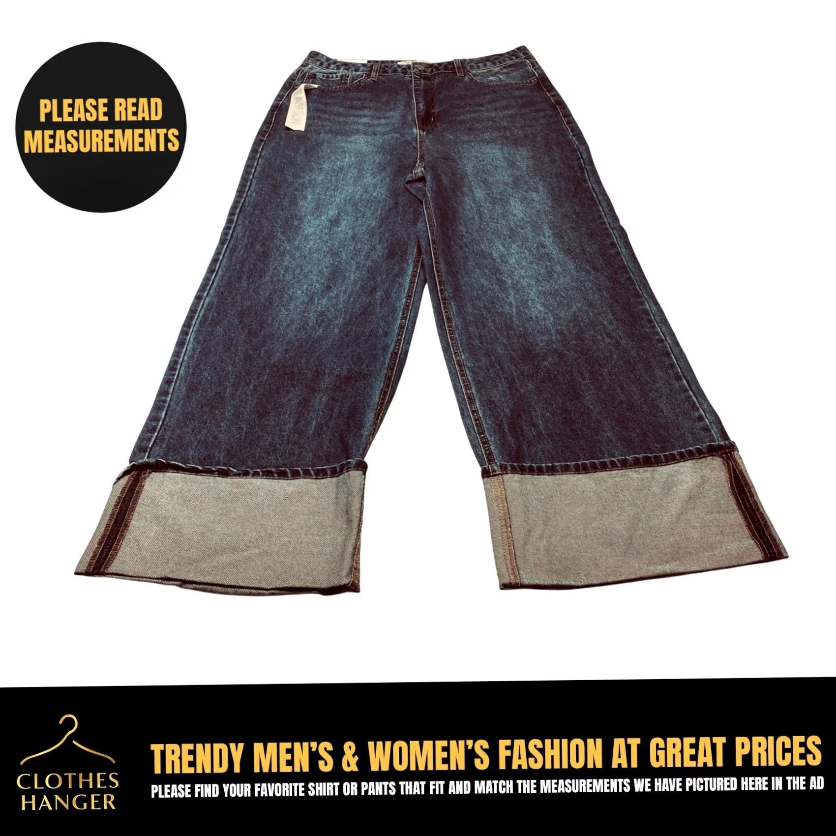 Vintage NWT Tinseltown Jeans Womens 15/32 Blue High Waist Wide Leg Cuffed Hem Denim Size 36" / US 14 / IT 50 - 2 Thumbnail