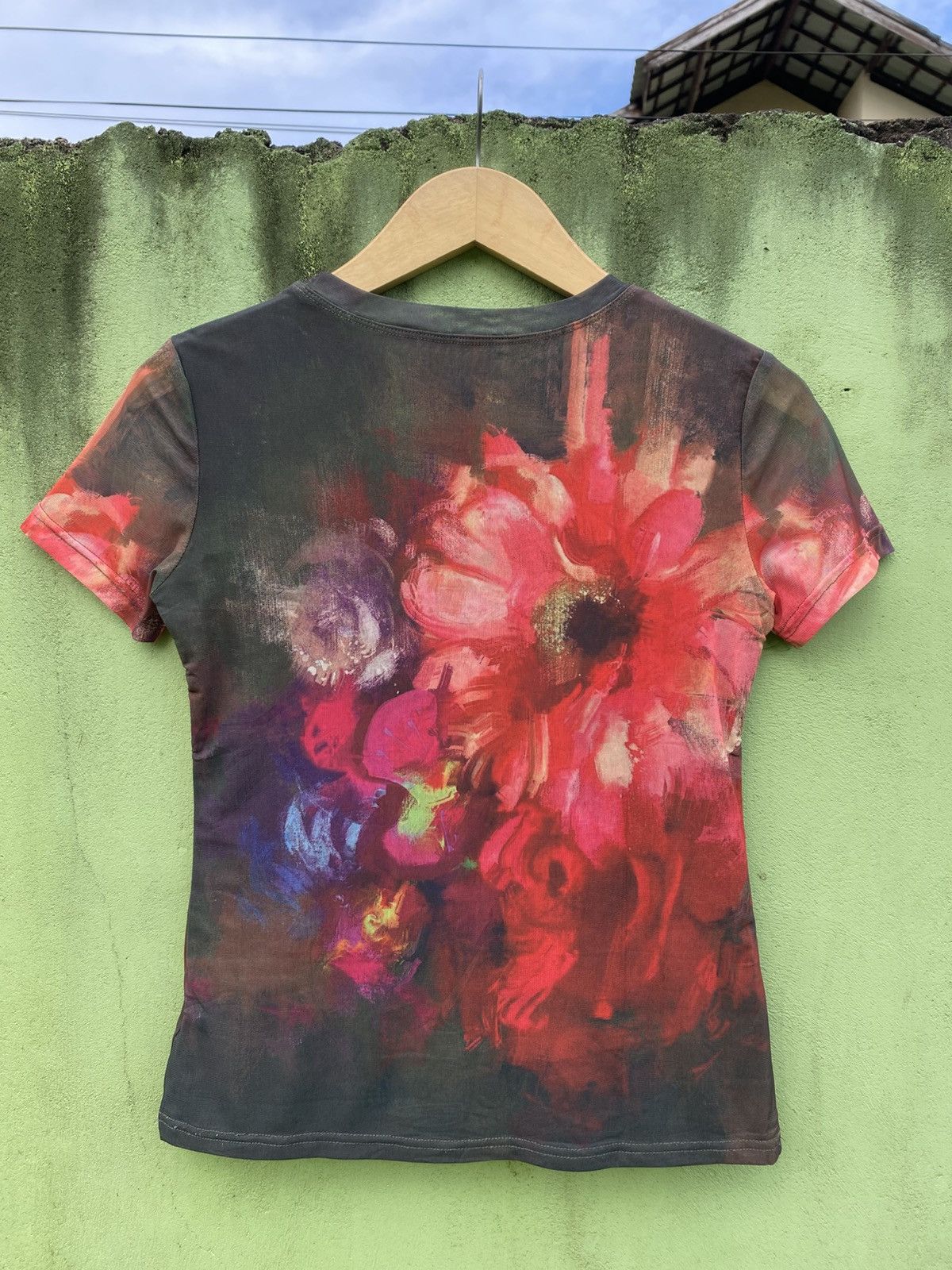 Japanese Brand H&D Artistic Floral Painting Dark Tone Tee Grunge Aesthetic Size L / US 10 / IT 46 - 7 Thumbnail