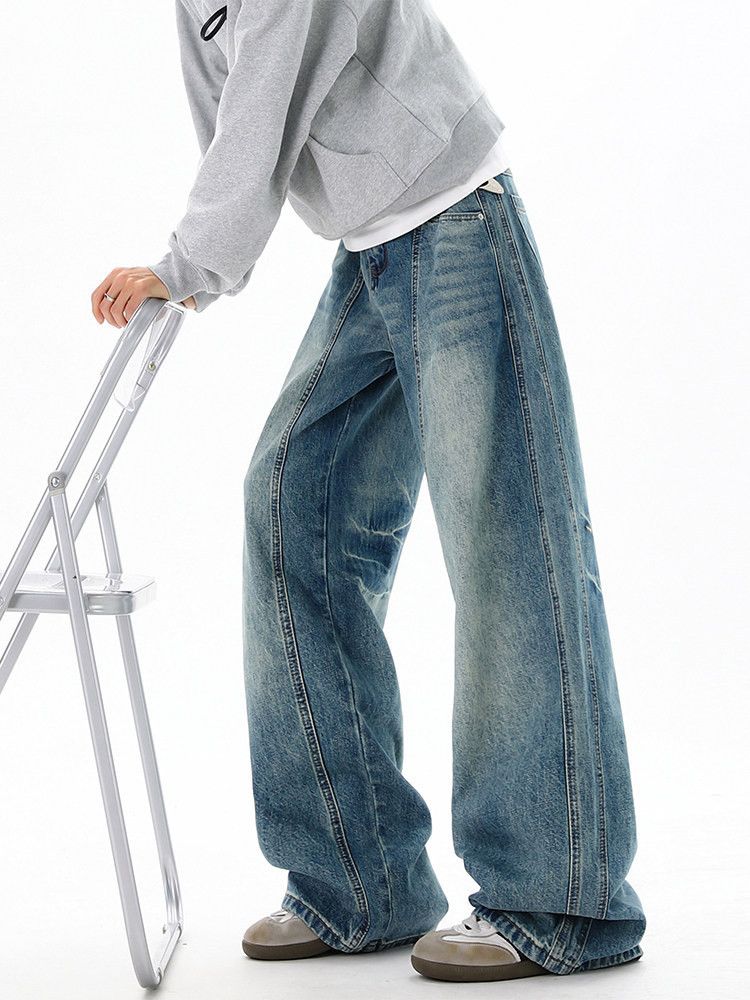 Vintage American retro patchwork washed curved jeans for men Size US 32 / EU 48 - 5 Thumbnail