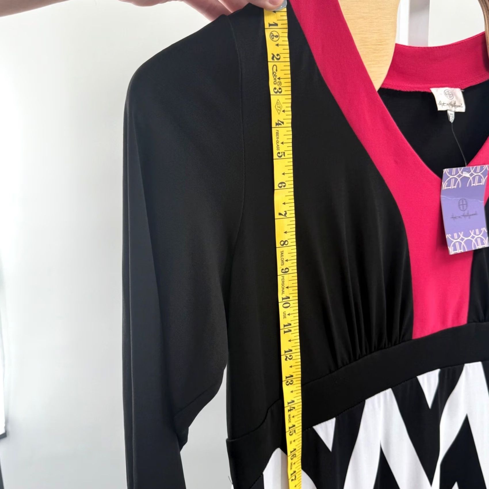 Vintage Hot in Hollywood Dress Chevron Print Midi Casual Career 2X Womens V-Neck 3/4 Sleeve Black Geometric Elegant Workwear Holiday 2X Size XXL / US 16-18 / IT 52-54 - 4 Thumbnail