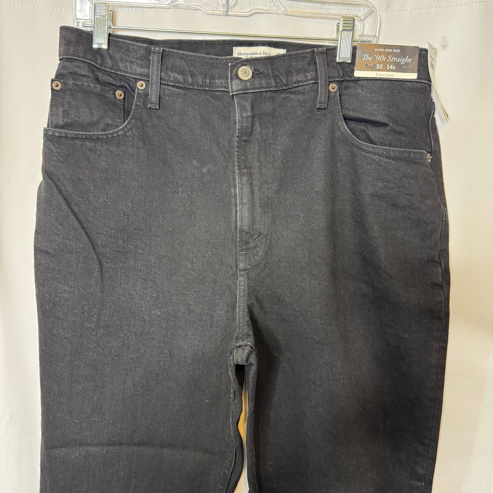 Abercrombie & Fitch A&F 90s Straight Ultra High Rise Black Jeans 32 14R NWT Size 32" / US 10 / IT 46 - 4 Thumbnail