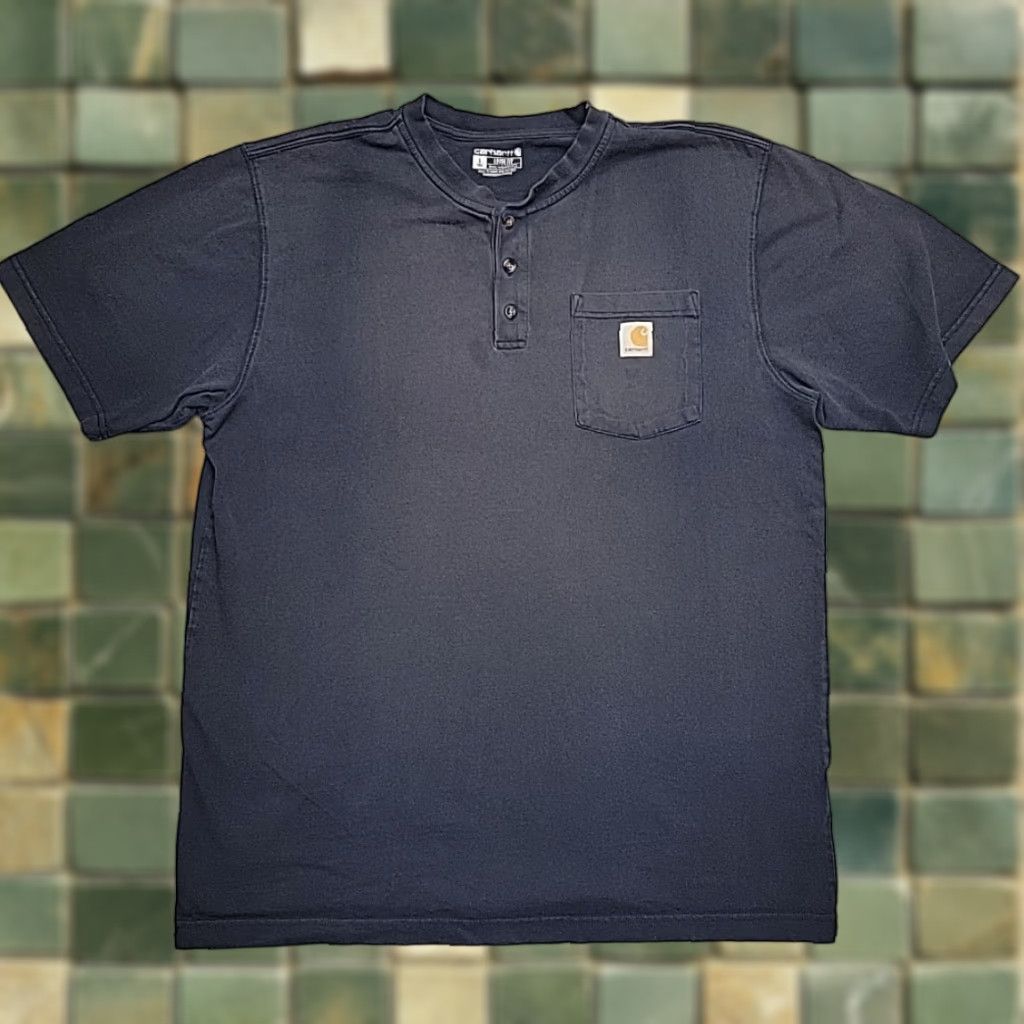 Carhartt VINTAGE Carhartt Shirt Mens LT Navy Henley Loose Fit Crewneck Button Work TEE K84 Size US L / EU 52-54 / 3 - 1 Thumbnail