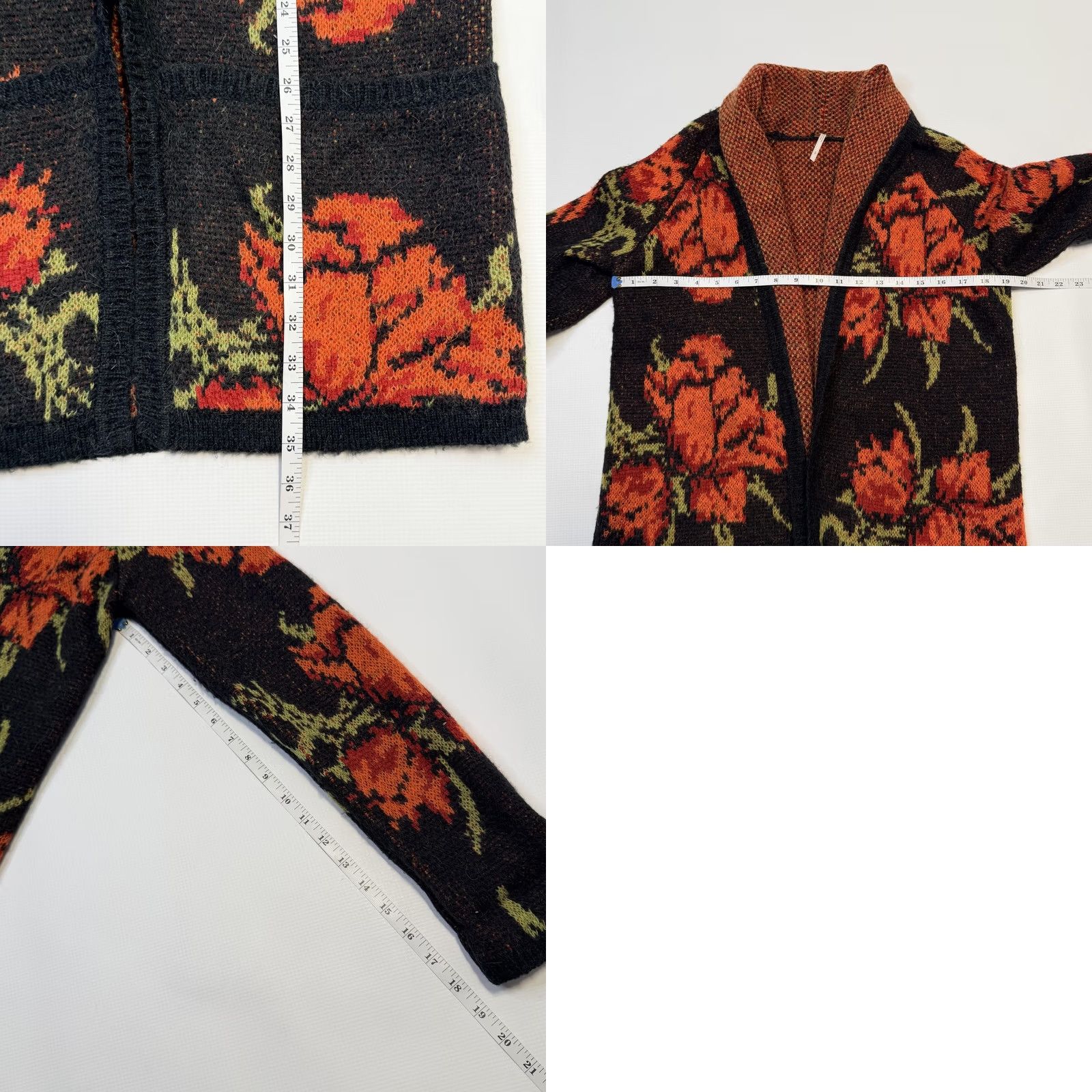 Free People Free People Sweater Cardigan Womens Small Black Floral Long Open-Front Alpaca Blend Boho Size S / US 4 / IT 40 - 9 Thumbnail