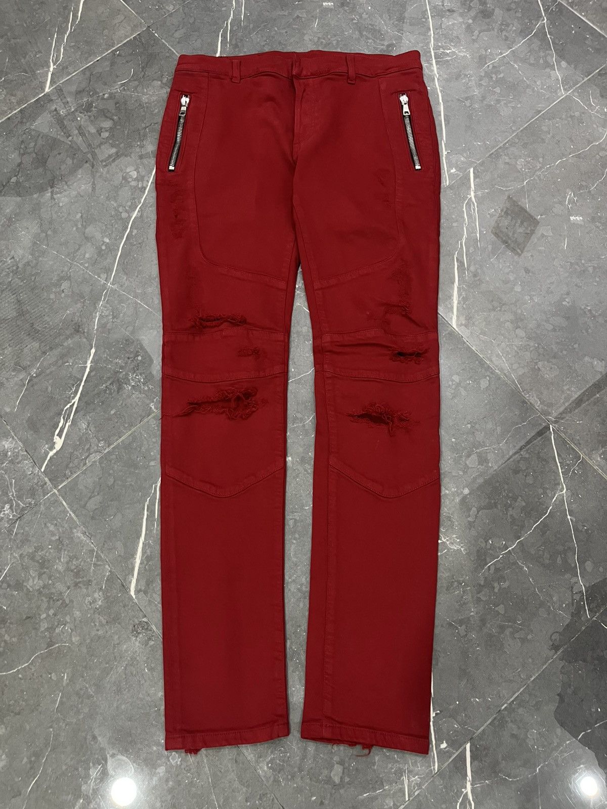 Balmain BALMAIN RED DISTRESSED PANTS Size US 33 - 1 Thumbnail
