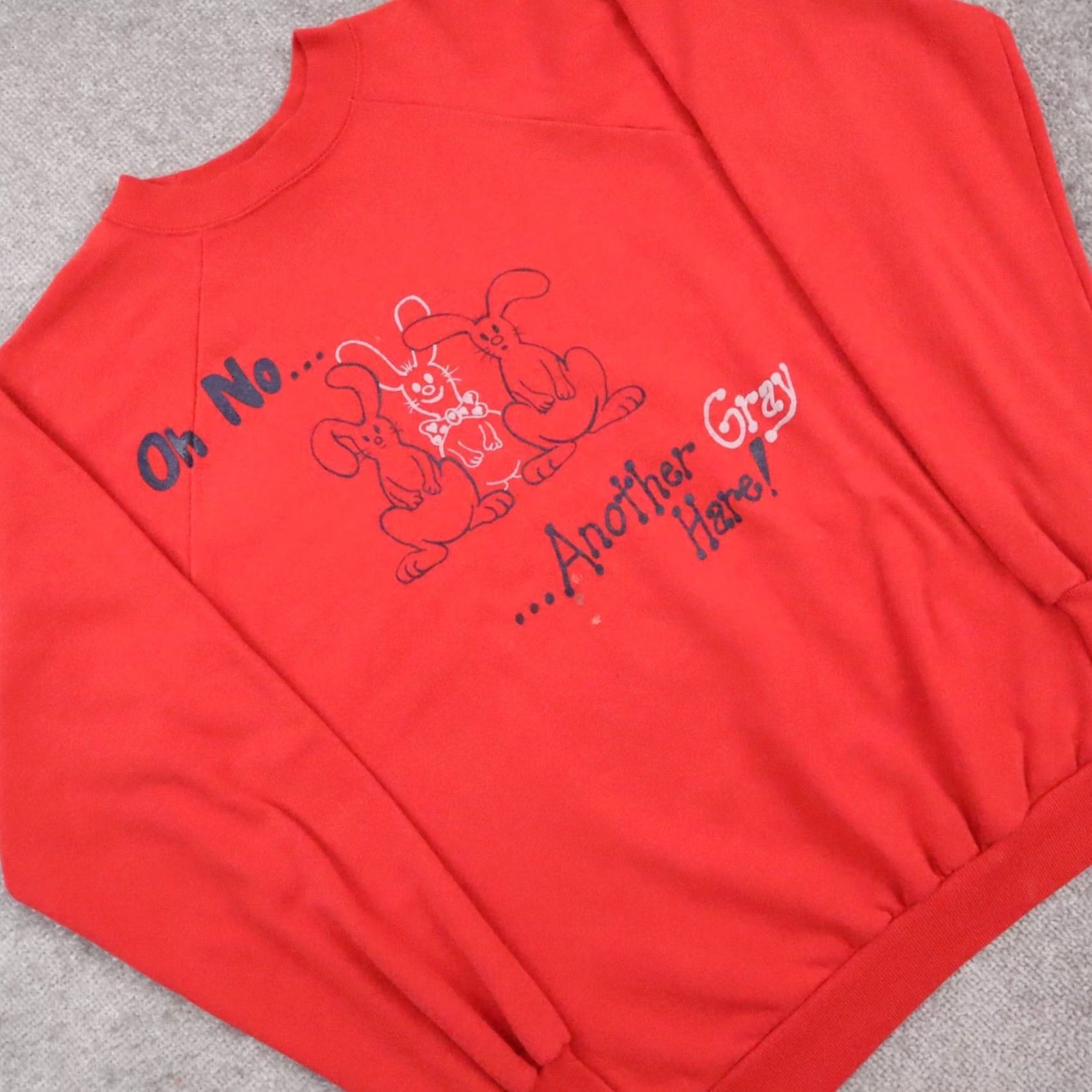 HARE VINTAGE Gray Hare Rabbit Made in USA XL Red Long Sleeve Pullover Sweatshirt Mens Size US XL / EU 56 / 4 - 7 Thumbnail