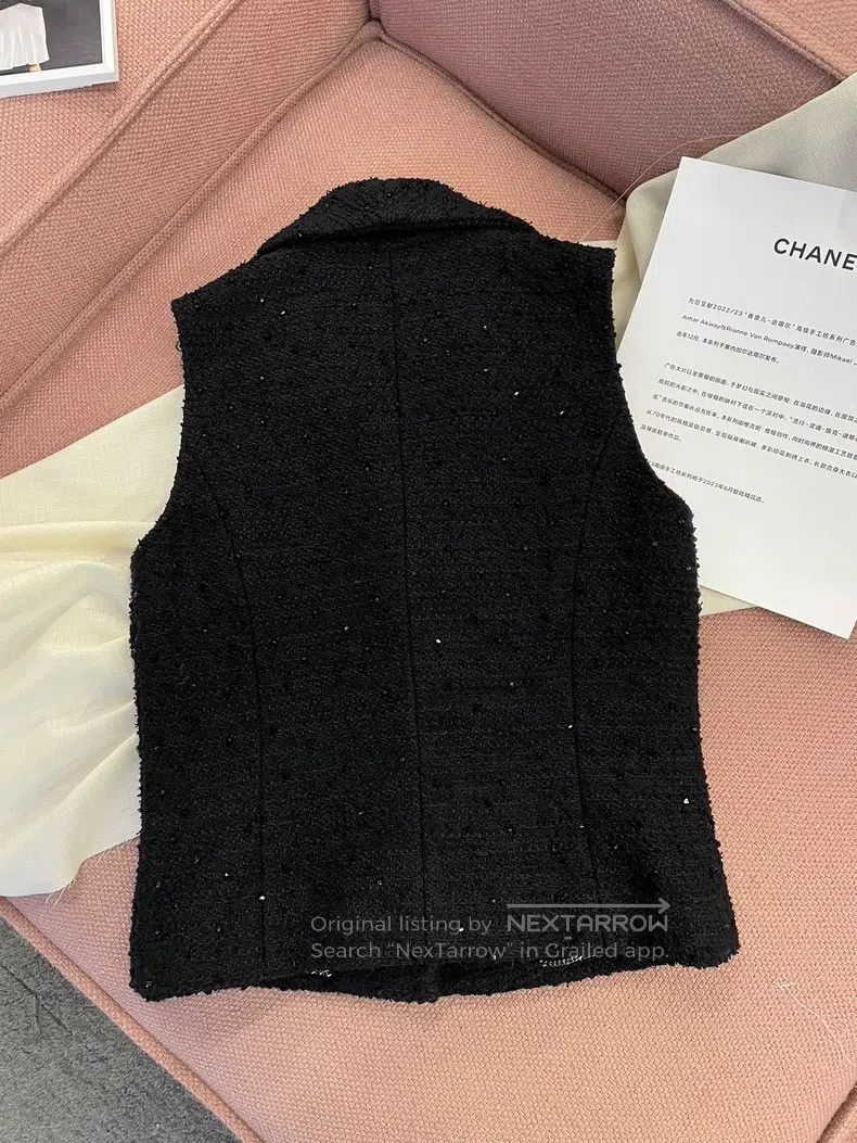 Chanel Chanel 23K black tweed sequin knitted lapel vest jacket Size XS / US 0-2 / IT 36-38 - 4 Thumbnail