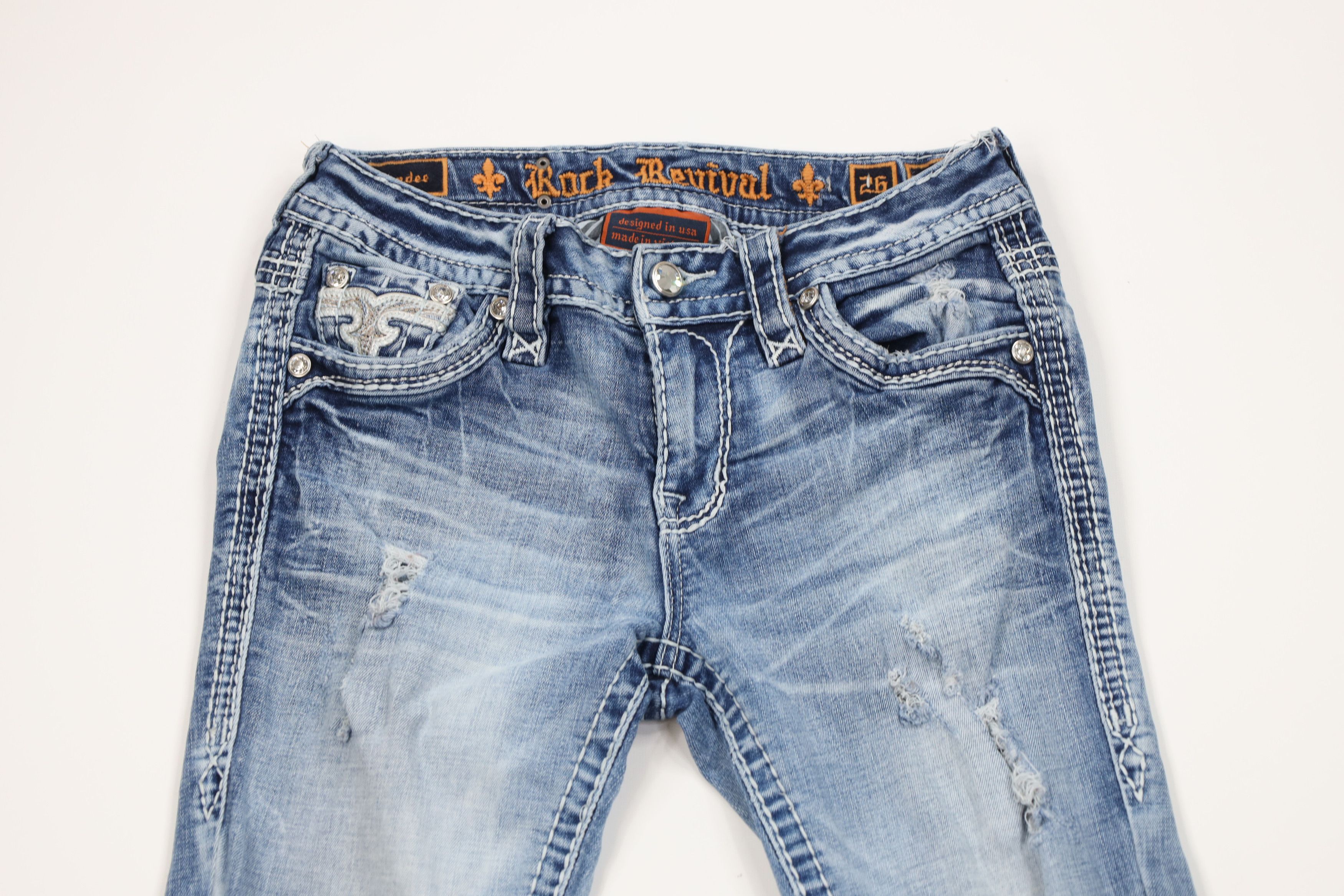 Rock Revival Rock Revival Thick Stitch Jeweled Sundee Bootcut Jeans Blue Size 26" / US 2 / IT 38 - 2 Thumbnail