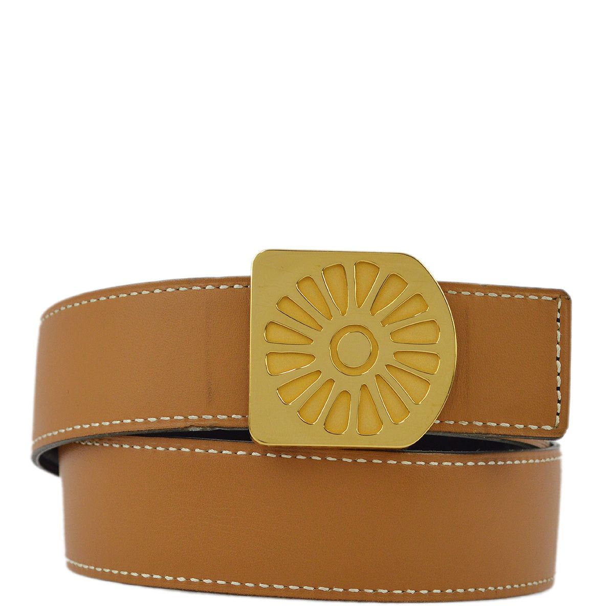 image of Hermes 1996 Brown Box Calf Le Soleil Hinflower Belt 70 Small Good 171619, Women's