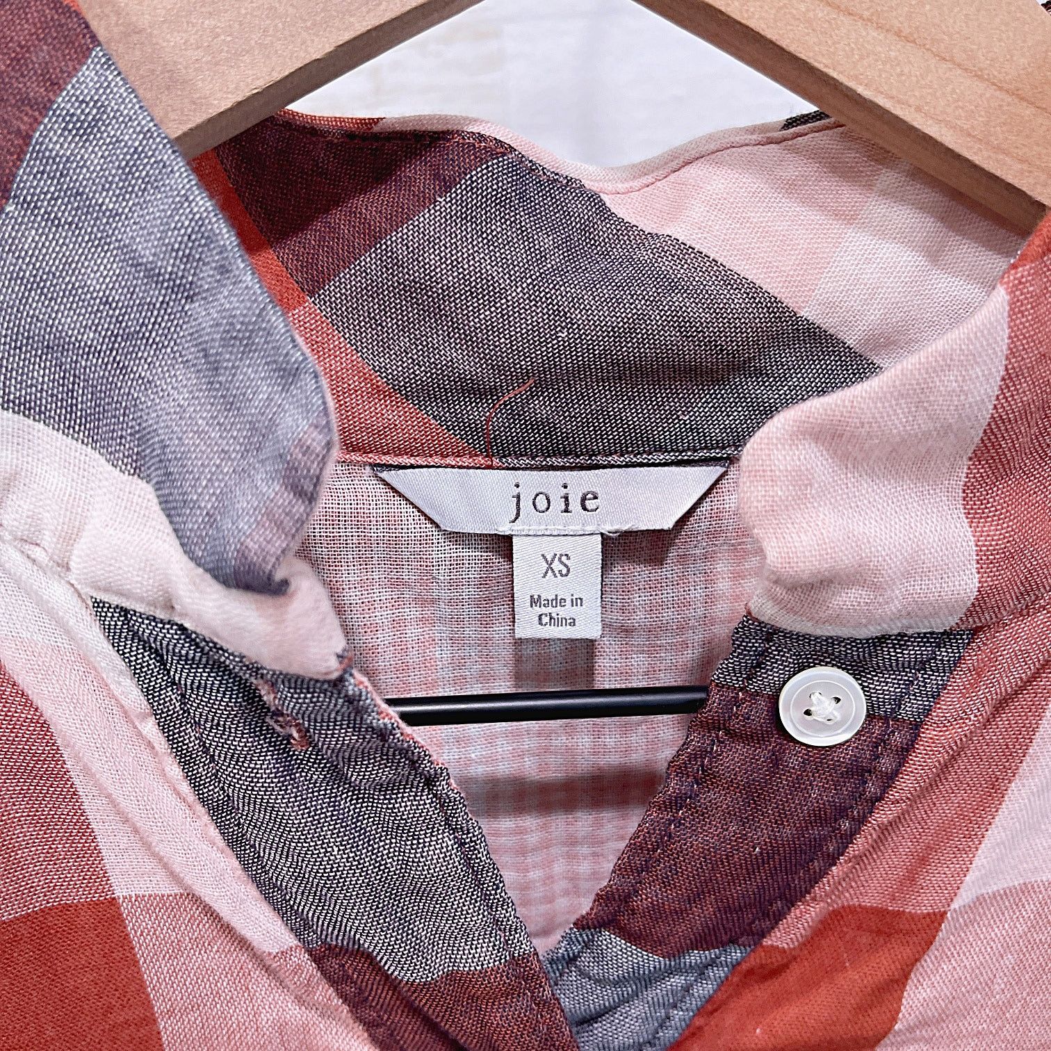 Joie JOIE Dia Plaid Henley Double Cloth Top Brown Orange 3/4 XS Size XS / US 0-2 / IT 36-38 - 6 Thumbnail