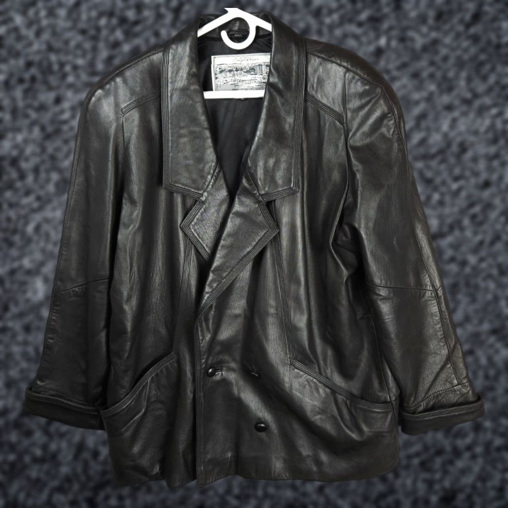 Vintage Sawyer of Napa Leather Jacket Men Large Black Button Heavy Pockets EUC Trench Coat Insulated Regular Pockets Button Size US L / EU 52-54 / 3 - 1 Thumbnail