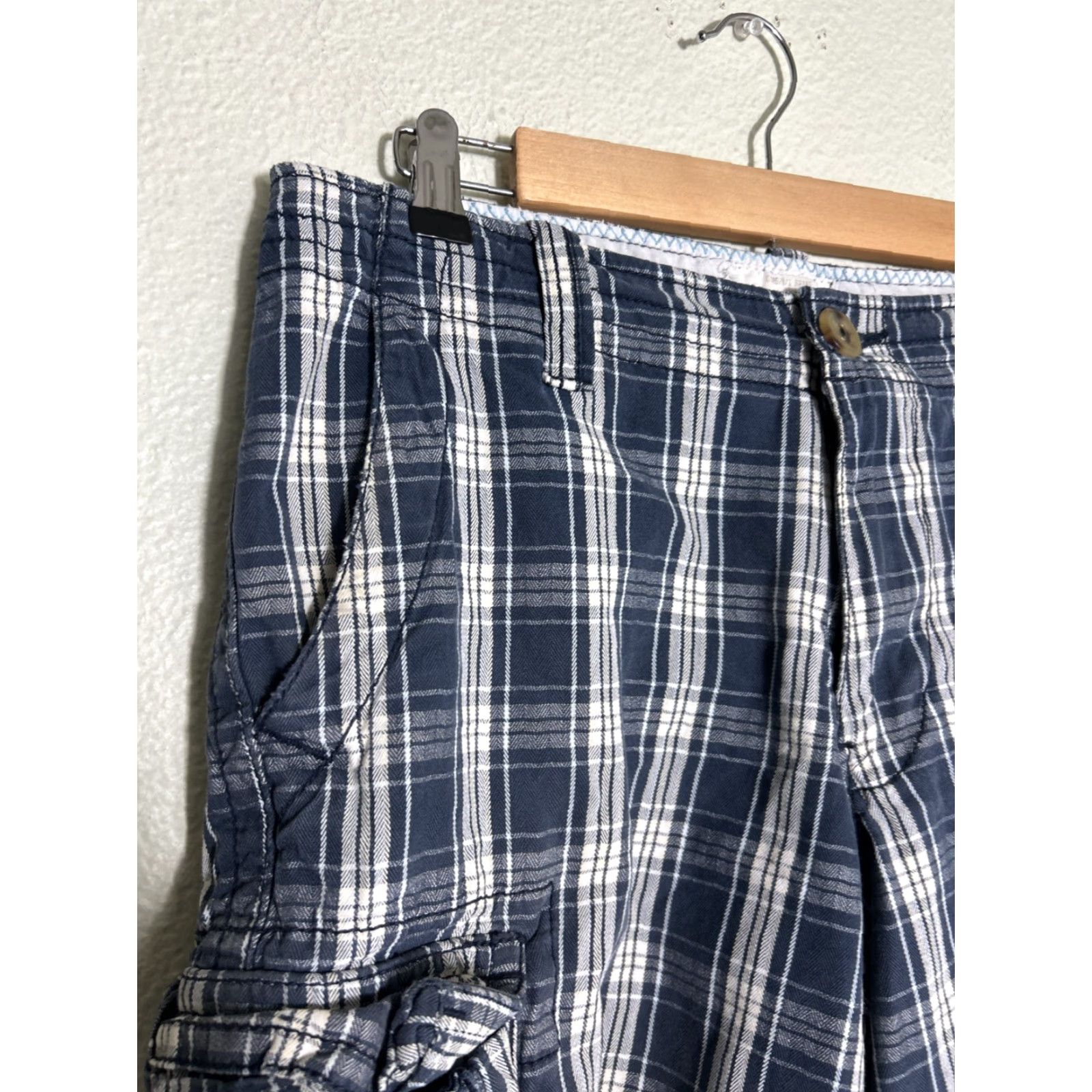 Vintage Aéropostale Cargo Shorts Men 29x12 Cotton Blue Plaid Drawstring Size US 29 - 3 Thumbnail