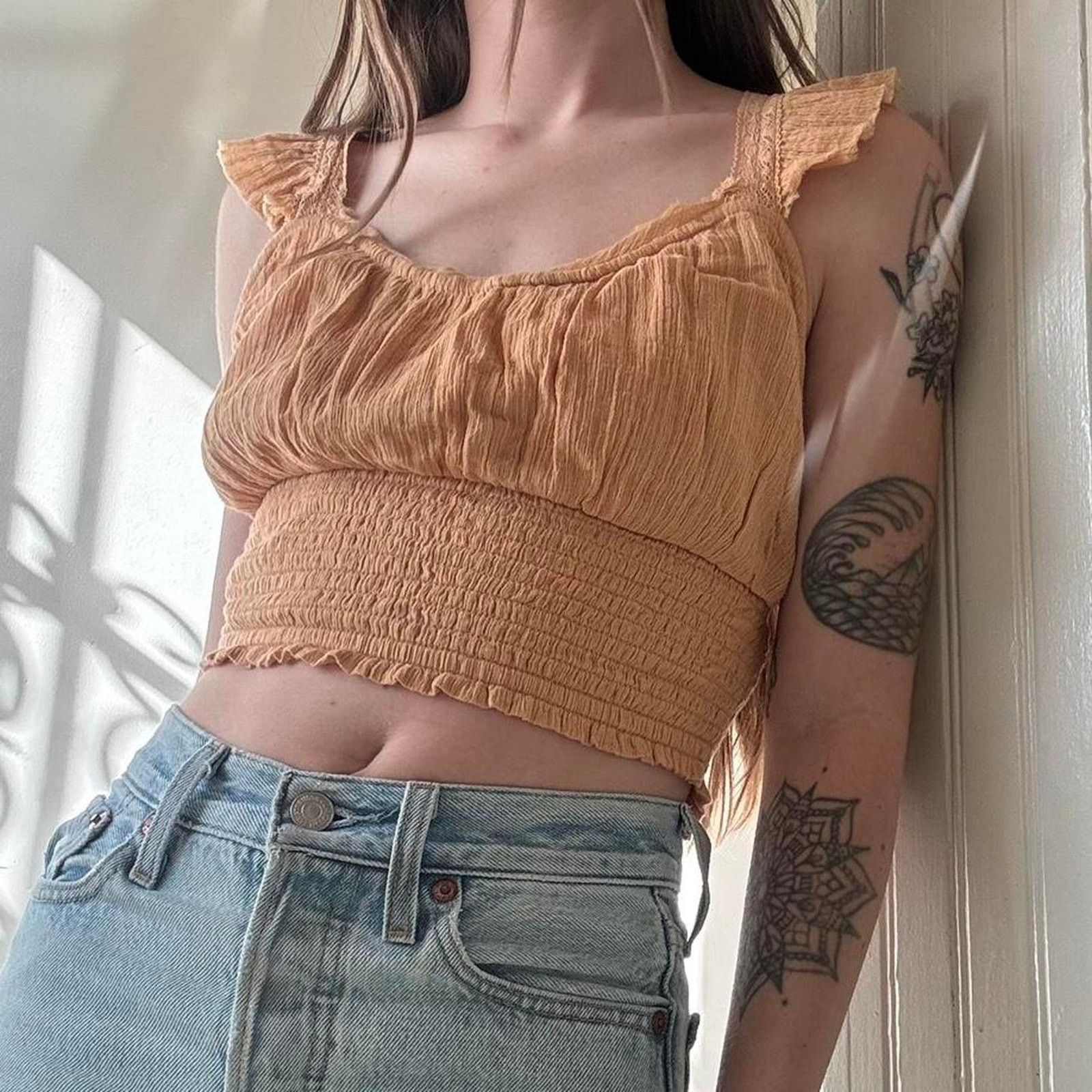 Free People Free People Orange Bohemian Crop Top Small Festival Hippie Size S / US 4 / IT 40 - 1 Thumbnail
