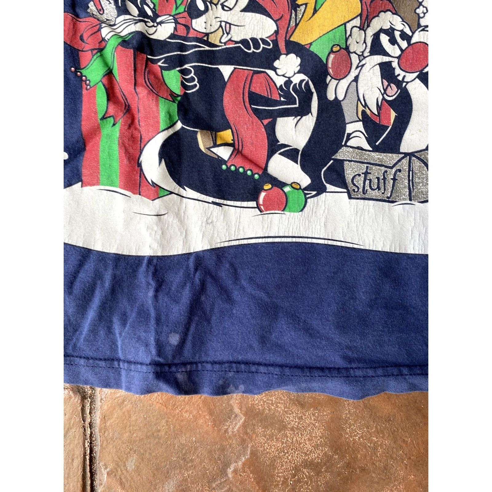 Vintage VINTAGE Looney Tunes Christmas T-Shirt Large Blue Cotton Knit Crew Neck Unisex Adults 90s Bugs Bunny Daffy Duck Marvin Taz Logo Graphic Print Size US L / EU 52-54 / 3 - 5 Thumbnail