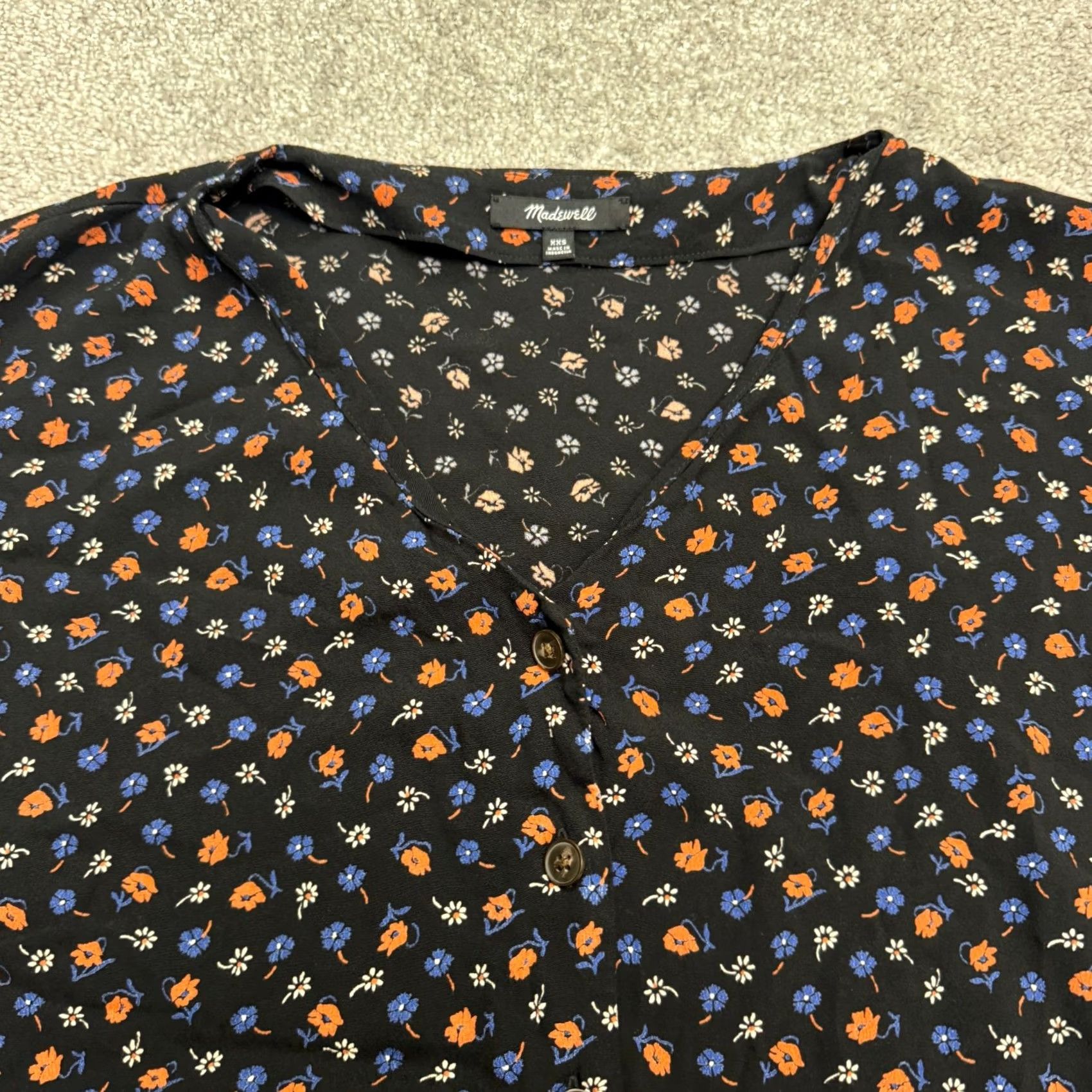 Madewell Madewell Mini Dress Womens XXS Black Floral Short Sleeve Button Down Casual Sundress Size 26" / US 2 / IT 38 - 5 Thumbnail