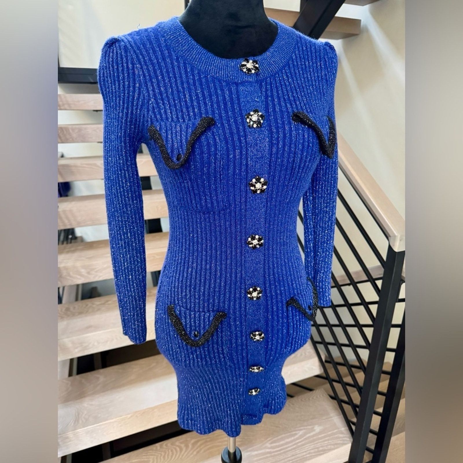 Other Shimmery and Chic Luxury Party Y2K Blue Knit Dress size S Size S / US 4 / IT 40 - 7 Thumbnail