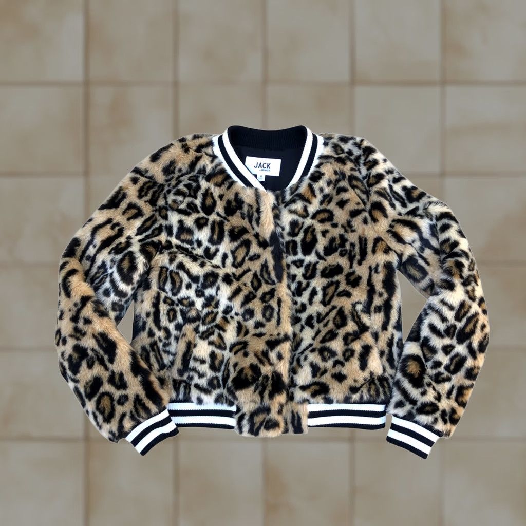 BB Dakota BB Dakota JACK BY Cheetah Fleece Varsity Jacket Women's MEDIUM Long Sleeve Brown Adult M Womens Size M / US 6-8 / IT 42-44 - 1 Thumbnail