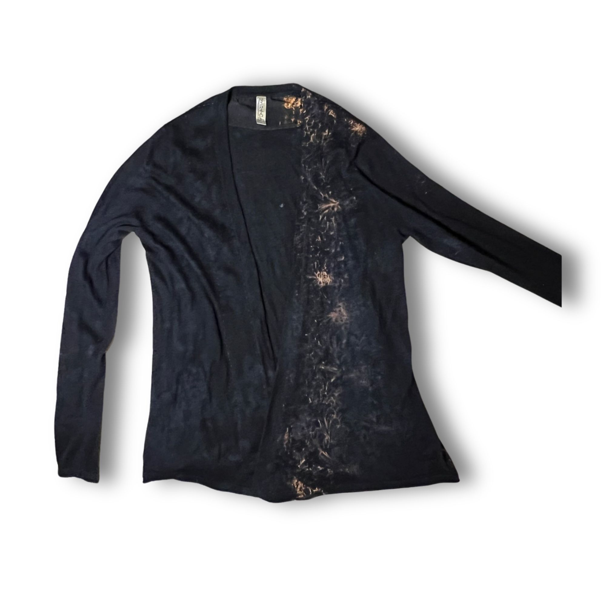 Other Match Womens Cashmere & Silk Black Cardigan With Bleach Effe Size L / US 10 / IT 46 - 2 Thumbnail
