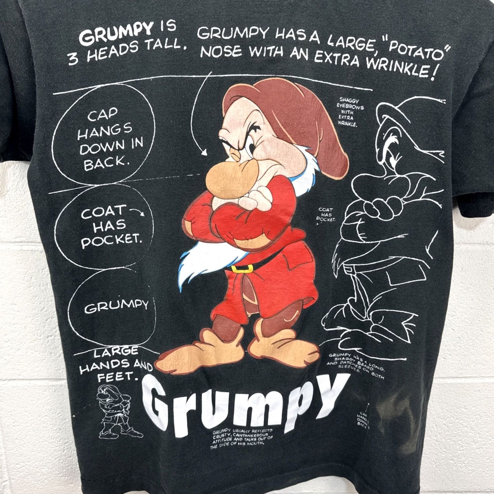 Disney VINTAGE Disney Grumpy Tee Shirt Snow White Seven Dwarfs XL AOP Black Cotton Crew Neck Short Sleeve Mens T-Shirt 1990s Grumpy Logo Vintage Disney Theme Size US XL / EU 56 / 4 - 2 Thumbnail