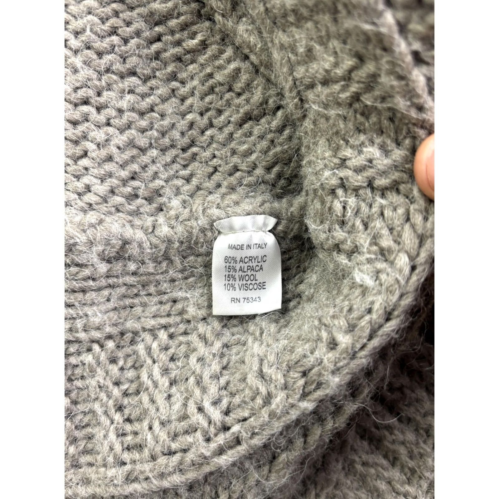 Vintage Elsamanda Cable Knit Cardigan Sweater Womens L Gray Ruffle Alpaca Wool Italy Size L / US 10 / IT 46 - 6 Thumbnail