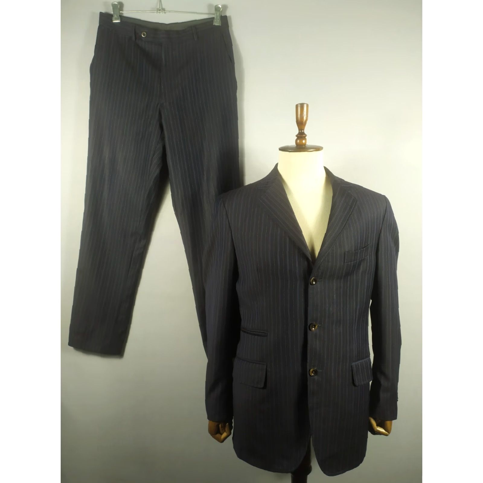Etro ETRO Wool Suit Men Size 52 Striped 2 Piece Vintage Regular Chest 42 Black 90s Mens Size 52R - 2 Thumbnail