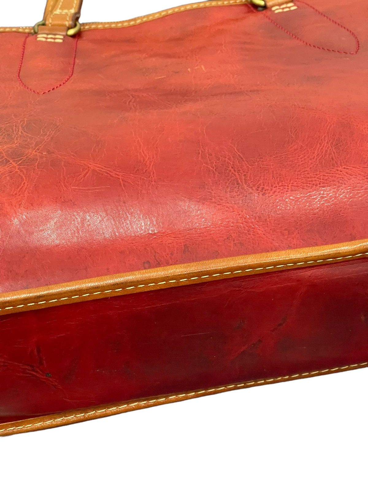 Japanese Brand Full Leather Patina Red Deux Moncx Artisan Made Hand Bag 4🟩 Size ONE SIZE - 15 Thumbnail