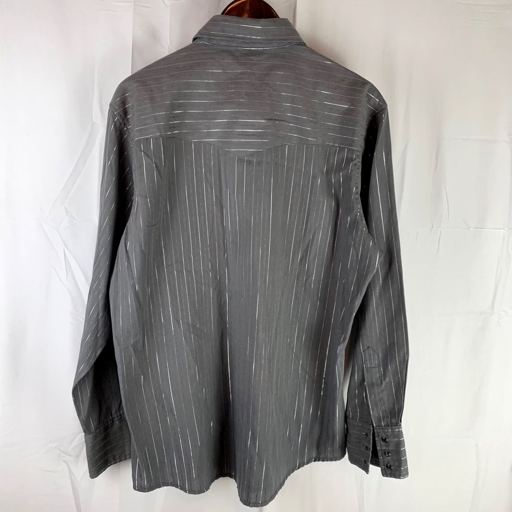 Wrangler Wrangler Western Shirt - Large Grey Metallic Pinstripe Snap Front Size US L / EU 52-54 / 3 - 7 Thumbnail