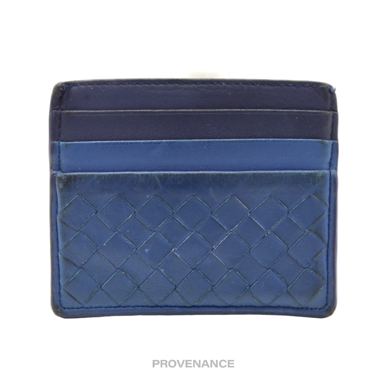 image of Bottega Veneta 6Cc Card Wallet - Two-Tone Intrecciato in Blue, Men's