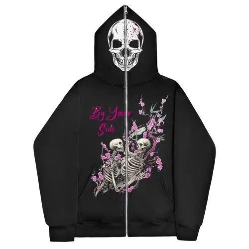 Japanese Brand Retro Street Hip Hop Creative Skull Print Hooded Sweatshirt Size US XL / EU 56 / 4 - 5 Thumbnail
