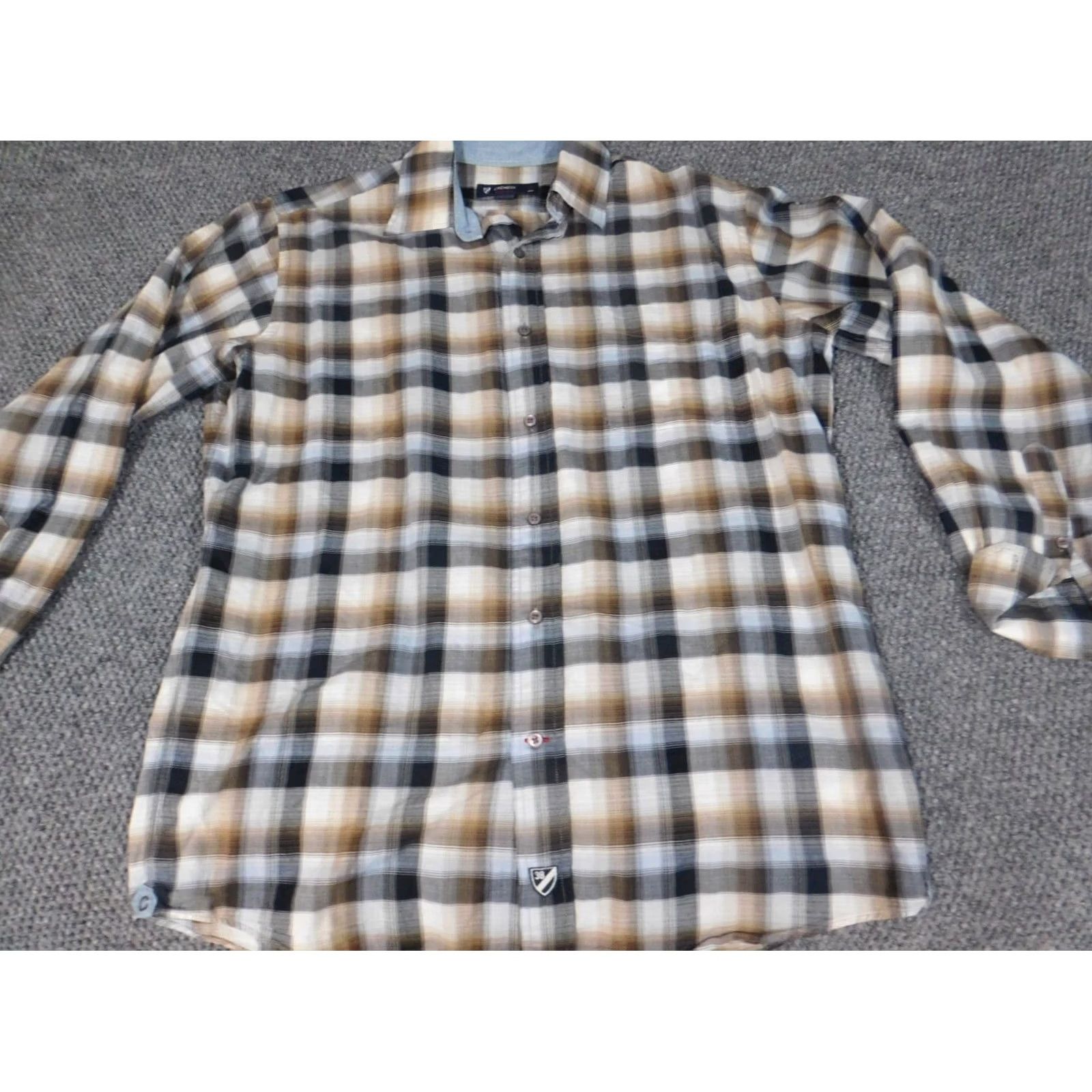 Cremieux Cremieux Mens Button-Up Shirt Medium Brown Plaid Long Sleeve Collared Knit Cotton Pocket Logo Slimming Classic Regular Color Multicolor Men Size US M / EU 48-50 / 2 - 3 Thumbnail