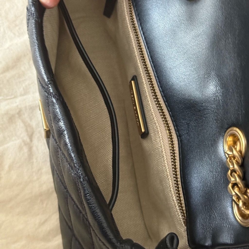 Tory Burch 595+! New Tory Burch Willa Black Diamond Quilted With Gold H Size ONE SIZE - 7 Thumbnail