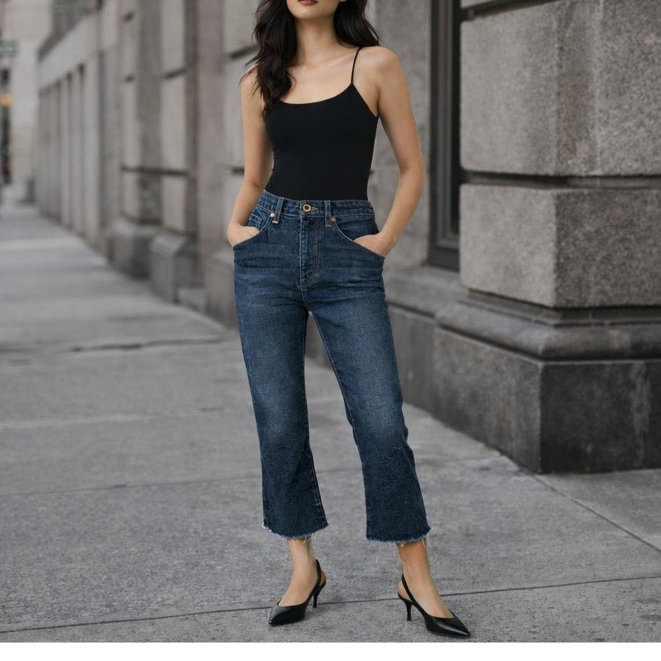 KHAITE Khaite Benny Cropped Flare Raw Denim Jeans size 26 Size 26" / US 2 / IT 38 - 1 Thumbnail