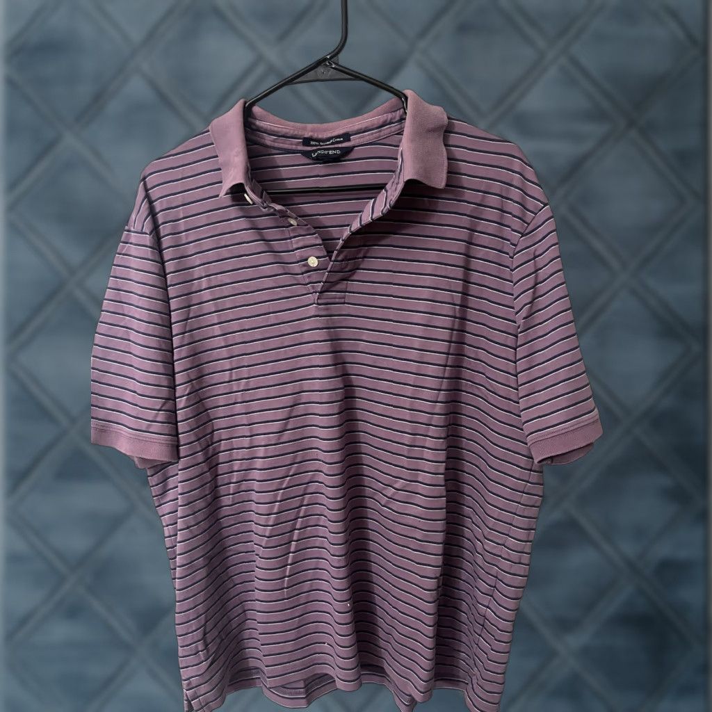 Lands' End Lands' End Polo Shirt Mens Large Short Sleeve Purple Stripe Supima Cotton Polo Shirt Men L Purple Stripe Striped Casual Golf Preppy Size US L / EU 52-54 / 3 - 1 Thumbnail