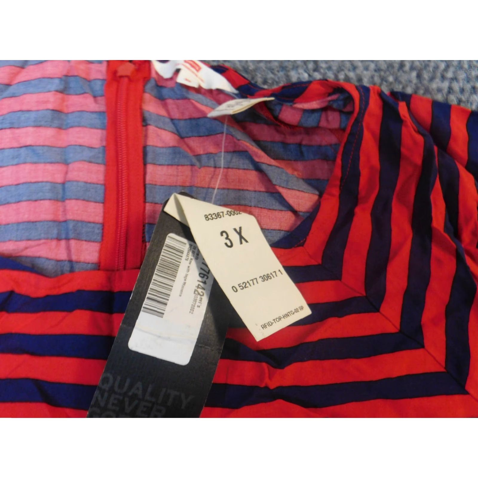 Levi's Levi's Blouse Shirt 3X Women Red Striped Viscose Rayon Zip Crew Neck Short Sleeve Casual Regular Plus Size Women Mens? Size XXL / US 16-18 / IT 52-54 - 5 Thumbnail
