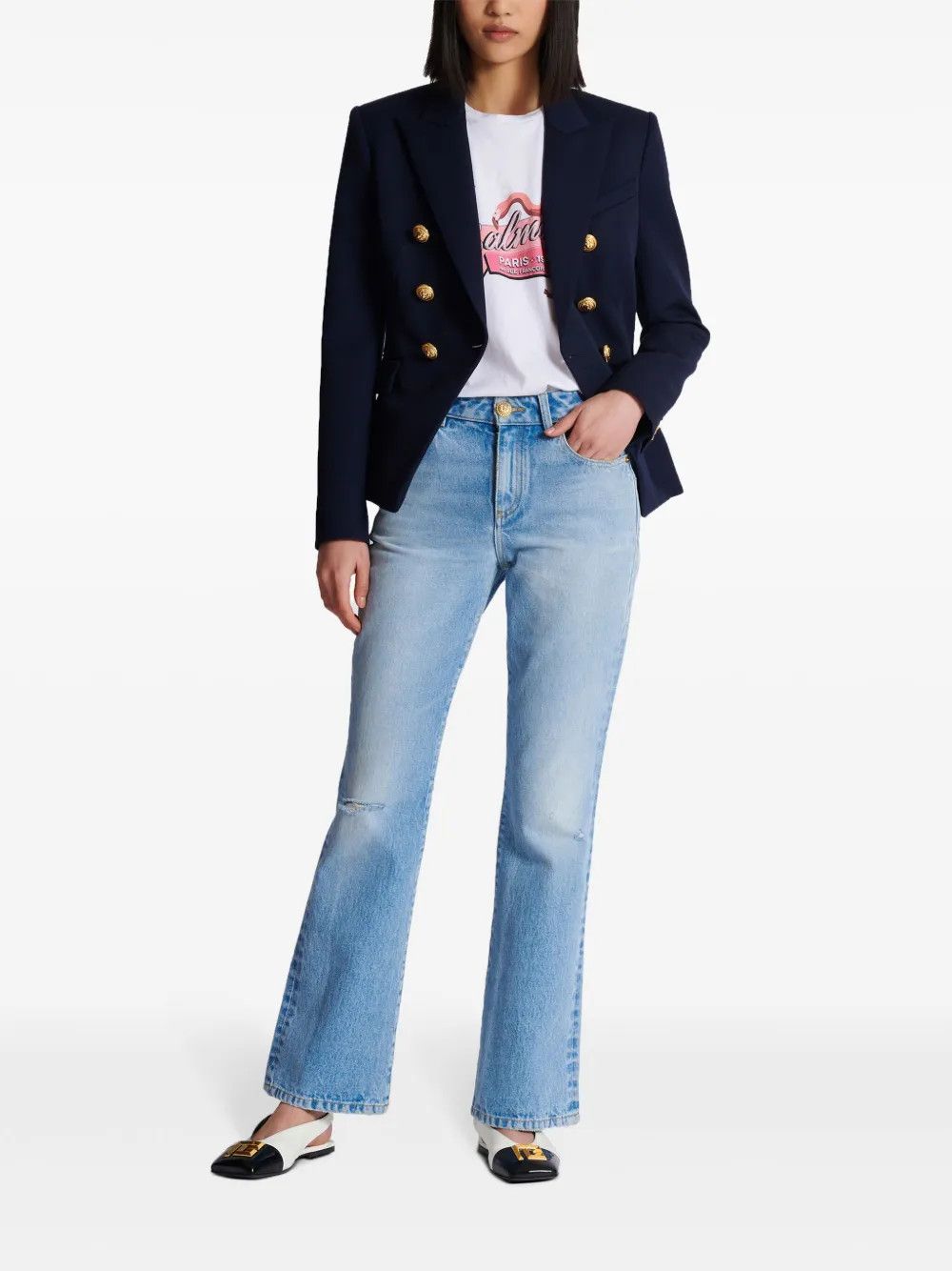 Balmain o1s1wg110725 Flamingo Print Cotton T-Shirt in White Size S / US 4 / IT 40 - 7 Thumbnail