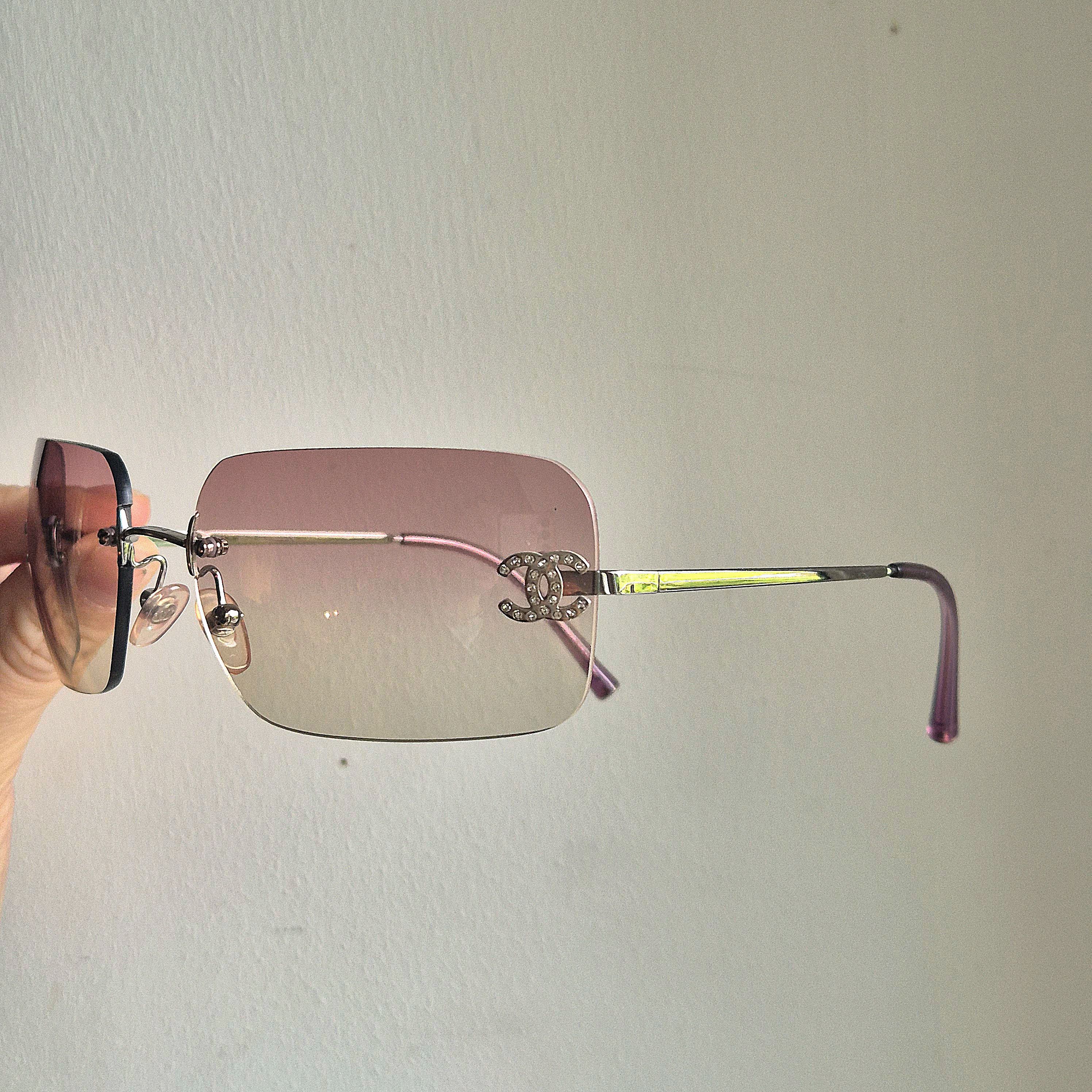 Chanel Chanel Pink Swarovski Crystal CC Logo Rimless Sunglasses Size ONE SIZE - 2 Thumbnail
