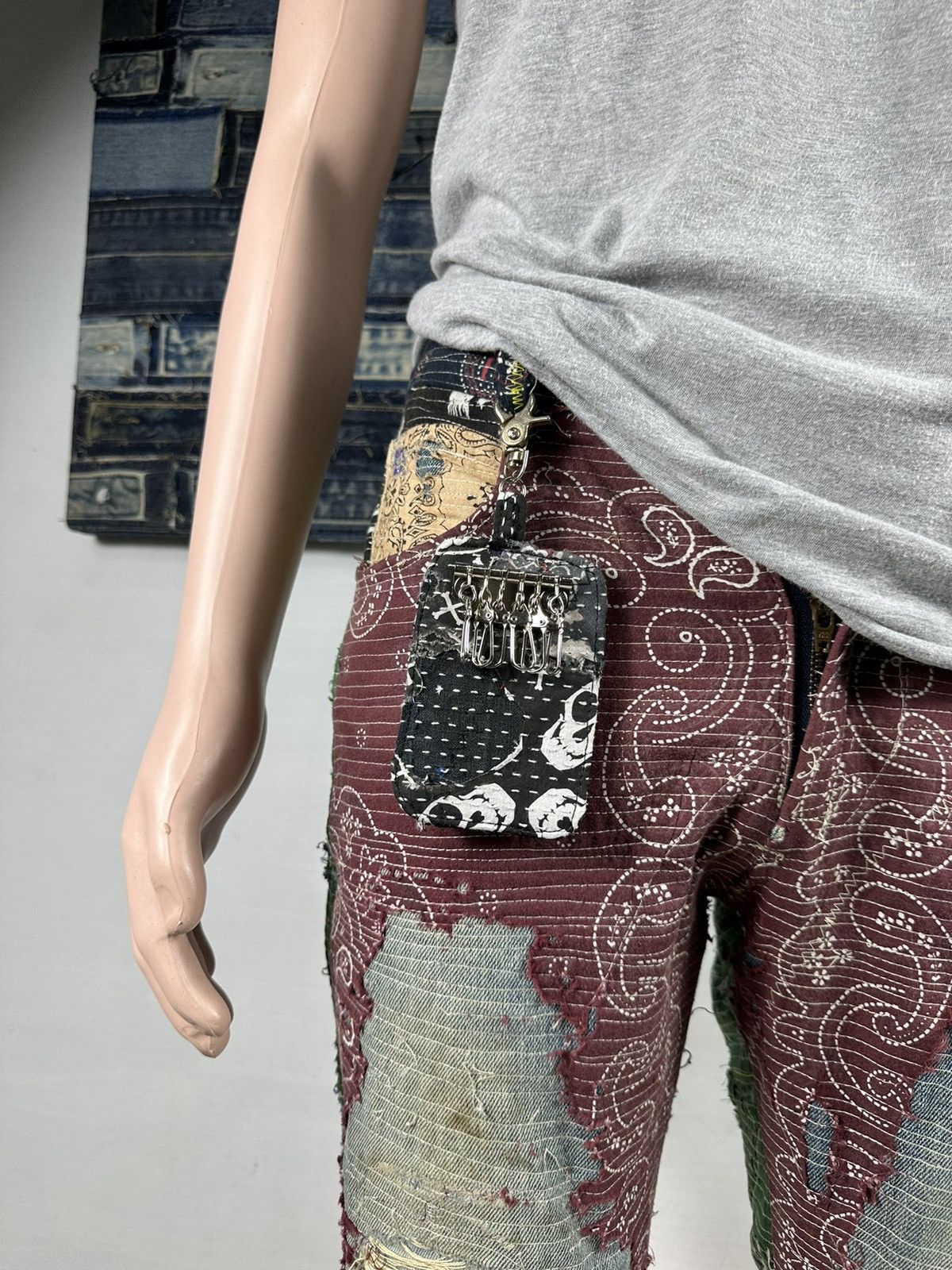 Other Custom Made Distressed Paisley Patchwork Keychain Wallet Size ONE SIZE - 1 Thumbnail