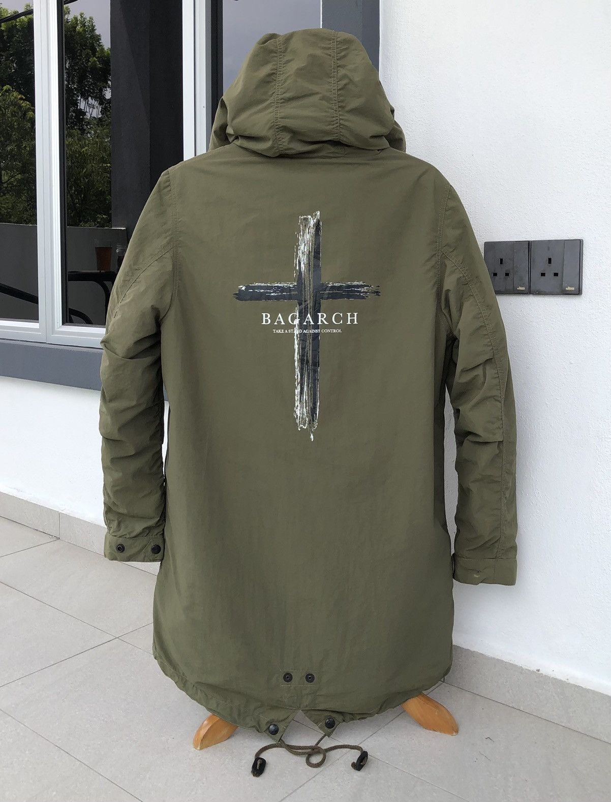 Japanese Brand BAGARCH Mod Coat Olive Military Coat Cross Big Logo Parka Size US XL / EU 56 / 4 - 11 Thumbnail