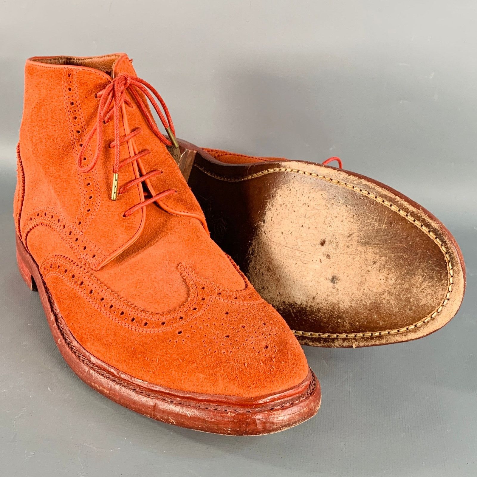 Florsheim 10 Orange Perforated Suede Wingtip Ankle Boots Size US 10 / EU 43 - 5 Thumbnail