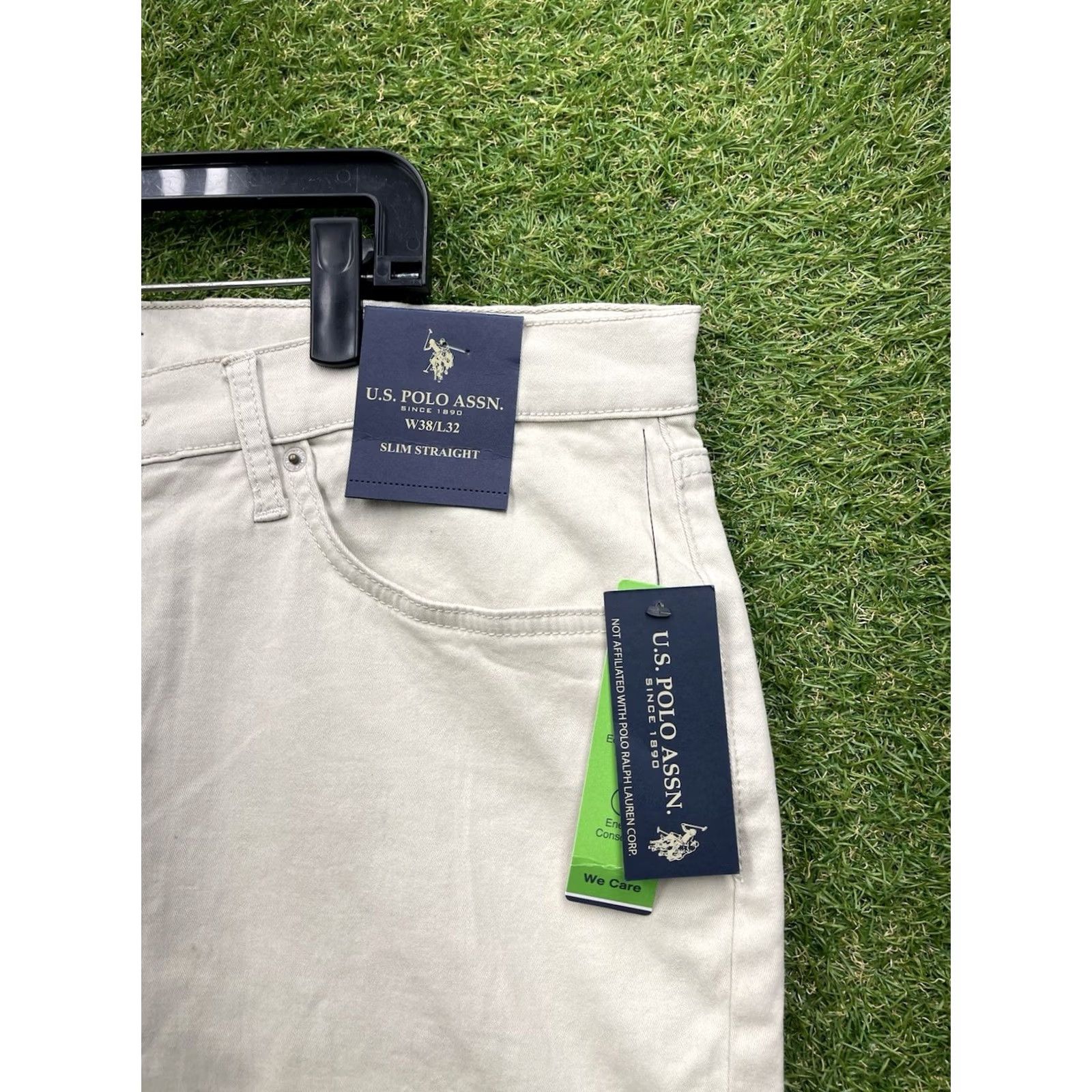 U.S. Polo Assn. U.S. Polo Assn. 5 Pocket Tech Pants Mens 38x32 Chino Casual Work Beige Cotton Canvas Logo Flat Front Straight Inseam 32 NWT Size US M / EU 48-50 / 2 - 3 Thumbnail