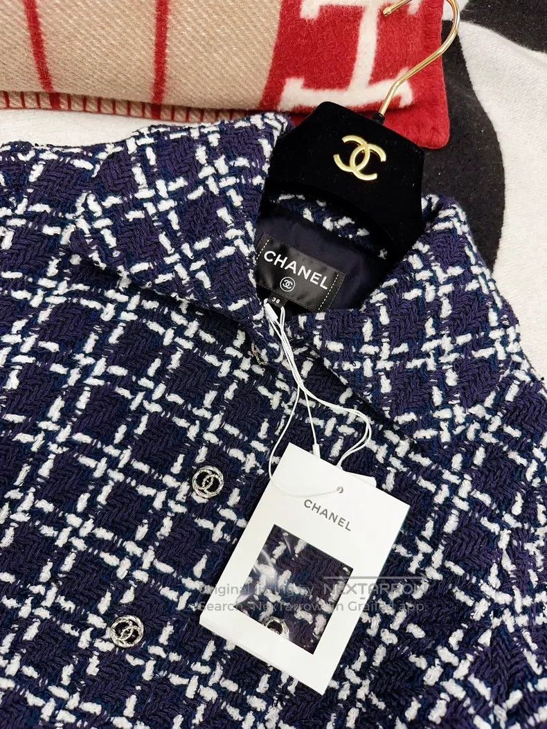 Chanel Chanel 23B blue and white knitted plaid short-sleeved dres Size XS / US 0-2 / IT 36-38 - 4 Thumbnail