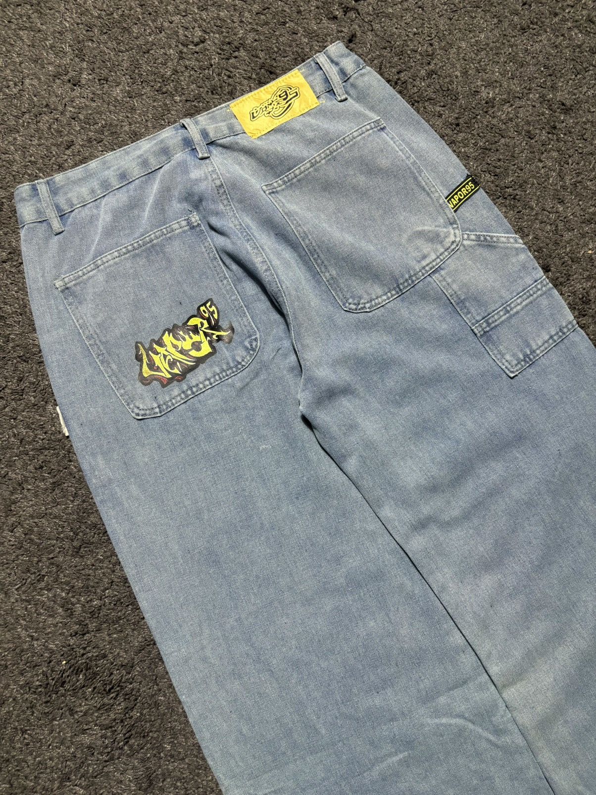 Jean × Vintage Vintage streetwear wide leg rare yellow blue baggy jeans Size US 33 - 14 Thumbnail